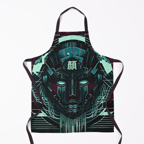 Item preview, Cyberpunk Face of the Machine – Futuristic Mask with Chinese Character 顏 | Dark Techno Identity Grid Design designed and sold by SeoulInkSoul.