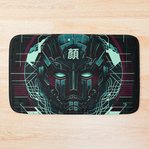 Item preview, Cyberpunk Face of the Machine – Futuristic Mask with Chinese Character 顏 | Dark Techno Identity Grid Design designed and sold by SeoulInkSoul.