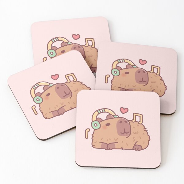Aperçu de l'œuvre Capybara mignon avec un casque se relaxant au son de la musique créée et vendue par rustydoodle.