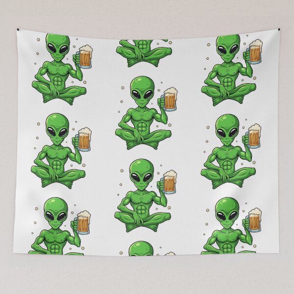 Item preview, Funny Muscular Alien Drinking Beer Space Meditation Humor designed and sold by Tigerr3g.