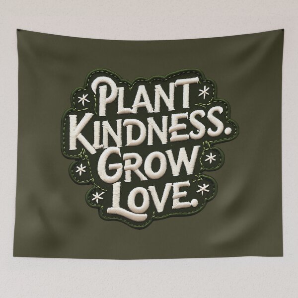 Item preview, Plant Kindness Grow Love T-Shirt and other merchs - Embroidered Style Quote Tee, Boho Garden Gift, Inspirational Nature Apparel and more designed and sold by Typography Prints.