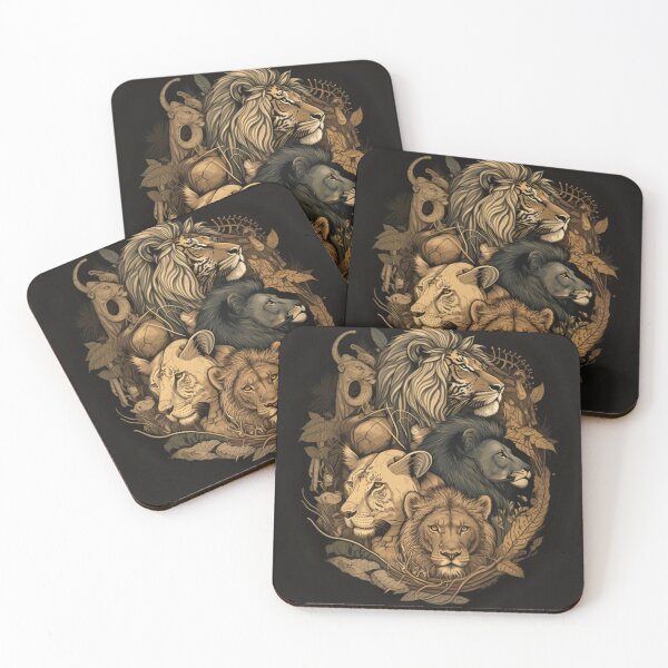 Item preview, Majestic Lions Collage in Earthy Jungle Illustration designed and sold by PaintbrushPlace.