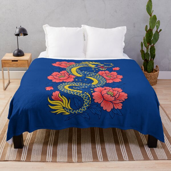 Item preview, Royal Blue Dragon with Peonies – Bold Design designed and sold by Artbyminga.