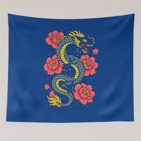 Item preview, Royal Blue Dragon with Peonies – Bold Design designed and sold by Artbyminga.