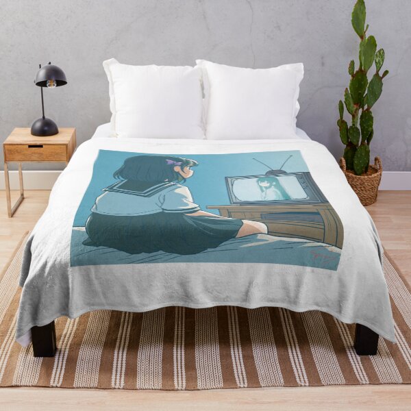Item preview, Ghibli-Inspired Scene – Japanese Schoolgirl Watching TV on Her Bed designed and sold by AirForceTuan.
