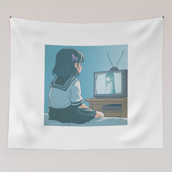 Item preview, Ghibli-Inspired Scene – Japanese Schoolgirl Watching TV on Her Bed designed and sold by AirForceTuan.