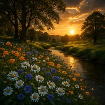 Artwork thumbnail, Wildflowers growing beside a Stream by LenCarol