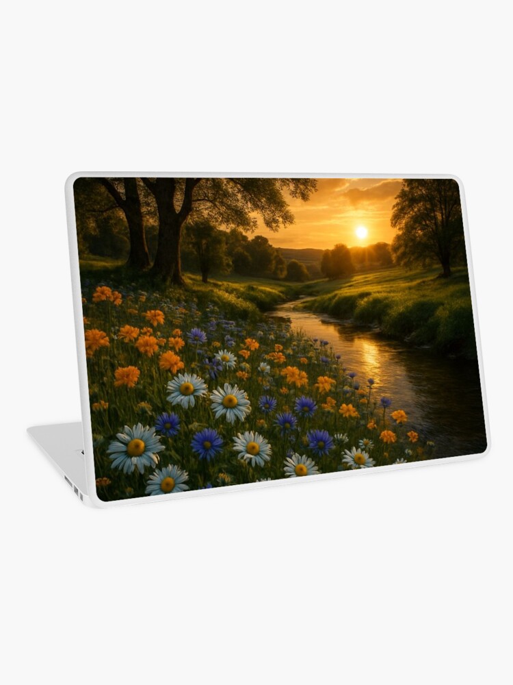Thumbnail 1 of 2, Laptop Skin, Wildflowers growing beside a Stream designed and sold by LenCarol.
