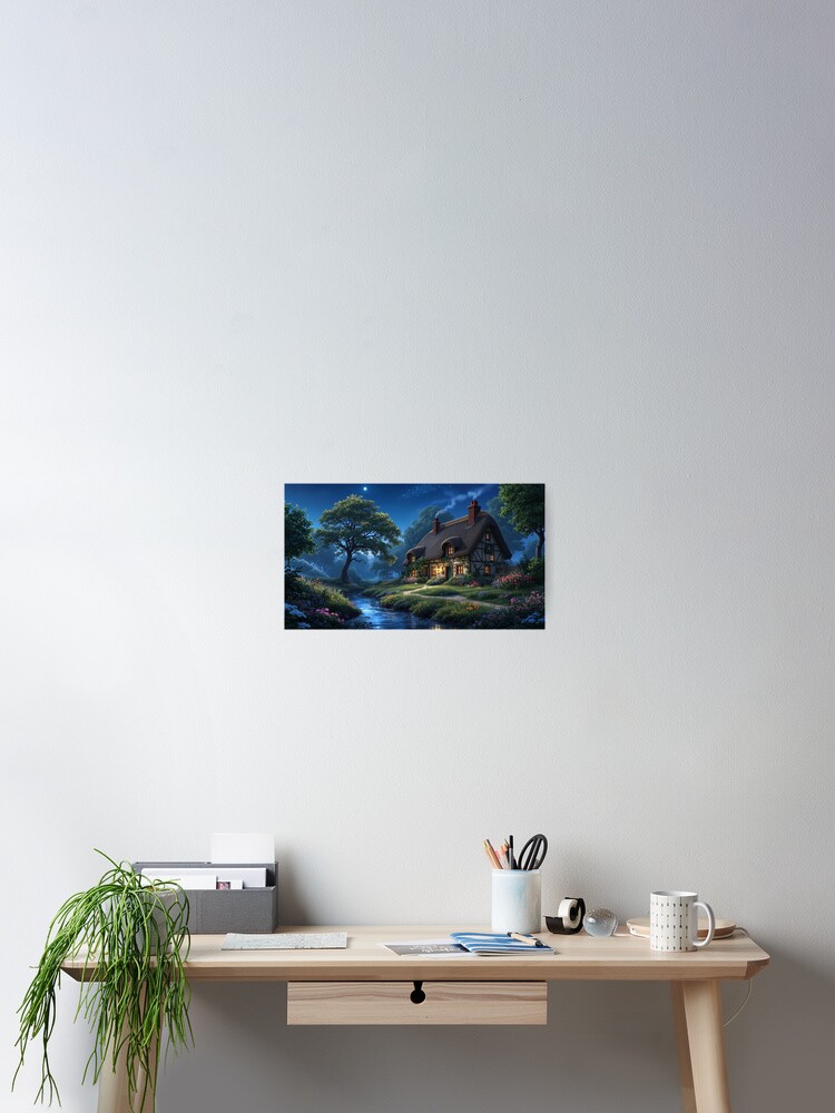 Thumbnail 2 of 3, Poster, Night Time at the Cottage designed and sold by LenCarol.
