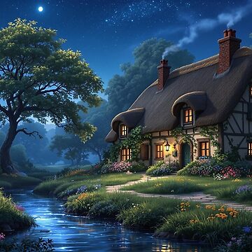 Artwork thumbnail, Night Time at the Cottage by LenCarol