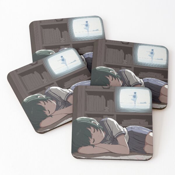 Item preview, Anime Schoolgirl Sleeping in Front of TV – Cozy Slice of Life Scene designed and sold by AirForceTuan.