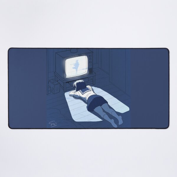 Item preview, Anime Girl Watching TV on the Floor – Poetic and Nostalgic Night Scene designed and sold by AirForceTuan.