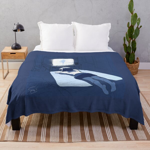 Item preview, Anime Girl Watching TV on the Floor – Poetic and Nostalgic Night Scene designed and sold by AirForceTuan.