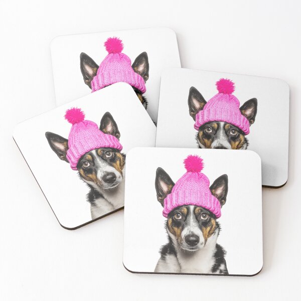 Item preview, Cozy Australian Cattle dog Wearing Pink Winter Hat Trendy Animal Fashion Artwork designed and sold by LazyOwlStore.