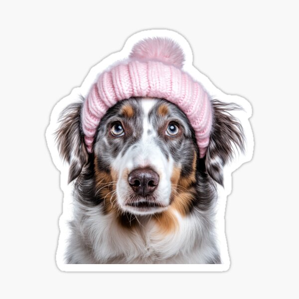 Item preview, Cozy Australian Shepherd dog Wearing Pink Winter Hat Trendy Animal Fashion Artwork designed and sold by LazyOwlStore.