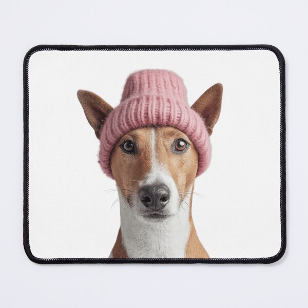 Item preview, Cozy Basenji dog Wearing Pink Winter Hat Trendy Animal Fashion Artwork designed and sold by LazyOwlStore.