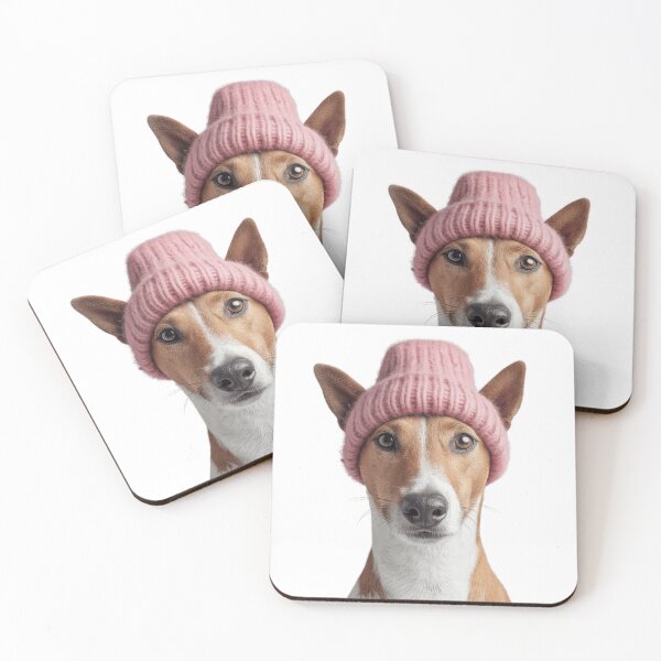 Item preview, Cozy Basenji dog Wearing Pink Winter Hat Trendy Animal Fashion Artwork designed and sold by LazyOwlStore.
