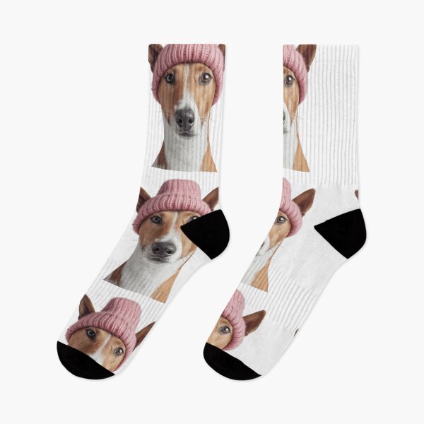 Item preview, Cozy Basenji dog Wearing Pink Winter Hat Trendy Animal Fashion Artwork designed and sold by LazyOwlStore.