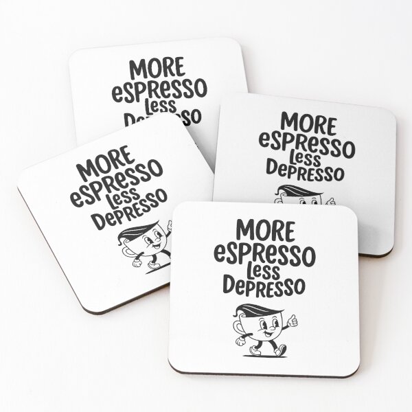 Item preview, More Espresso Less Depresso – Retro Coffee Cup Quote designed and sold by SupplyCode.