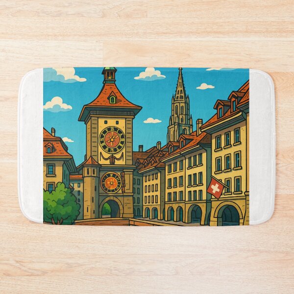 Item preview, Bern’s Zytglogge with Bear Fountain and Flags designed and sold by Places On Earth.