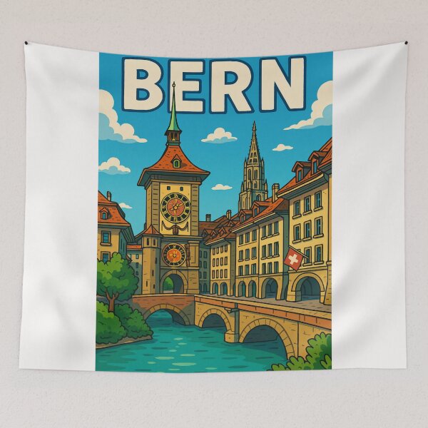 Item preview, Bern’s Zytglogge with Bear Fountain and Flags designed and sold by Places On Earth.