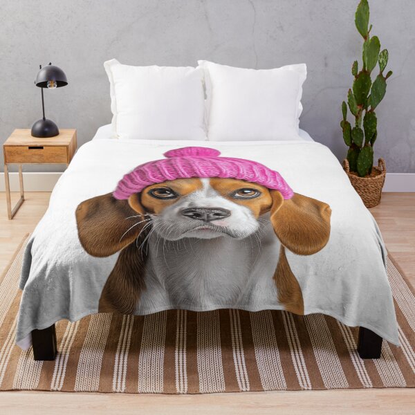 Item preview, Cozy Beagle dog Wearing Pink Winter Hat Trendy Animal Fashion Artwork designed and sold by LazyOwlStore.