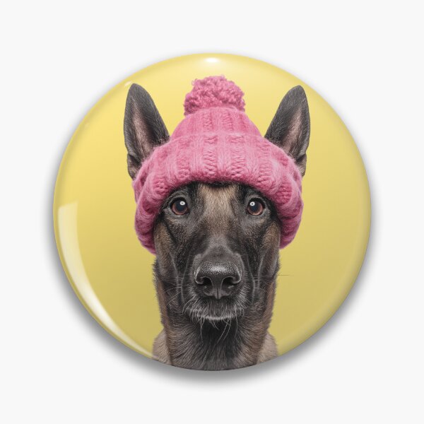 Item preview, Cozy Belgian Malinois dog Wearing Pink Winter Hat Trendy Animal Fashion Artwork designed and sold by LazyOwlStore.