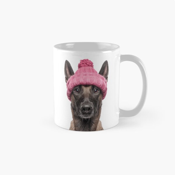 Item preview, Cozy Belgian Malinois dog Wearing Pink Winter Hat Trendy Animal Fashion Artwork designed and sold by LazyOwlStore.