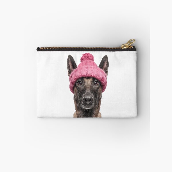 Item preview, Cozy Belgian Malinois dog Wearing Pink Winter Hat Trendy Animal Fashion Artwork designed and sold by LazyOwlStore.