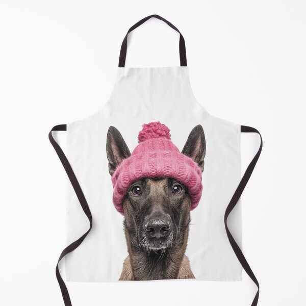 Item preview, Cozy Belgian Malinois dog Wearing Pink Winter Hat Trendy Animal Fashion Artwork designed and sold by LazyOwlStore.