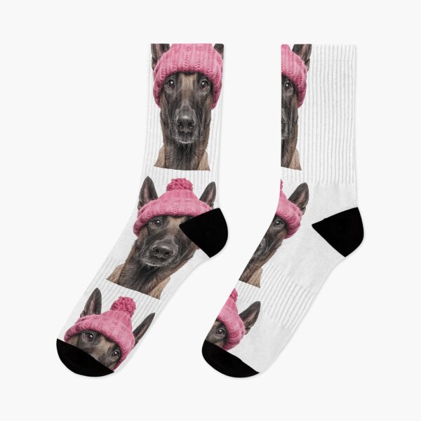 Item preview, Cozy Belgian Malinois dog Wearing Pink Winter Hat Trendy Animal Fashion Artwork designed and sold by LazyOwlStore.
