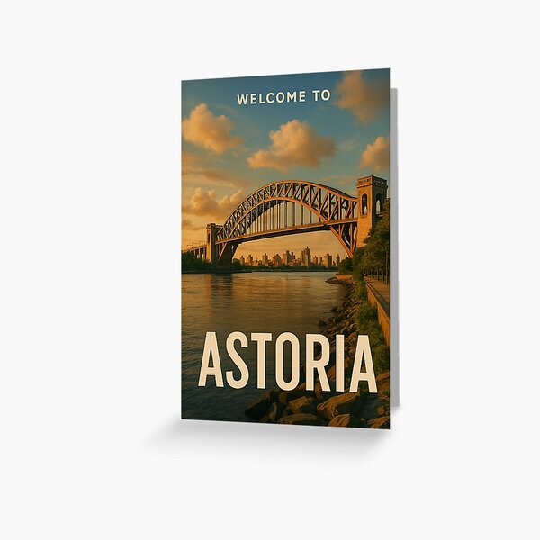 Artikel-Vorschau von Willkommen in Astoria mit Hell Gate Bridge und der Skyline von Manhattan, designt und verkauft von Places On Earth.