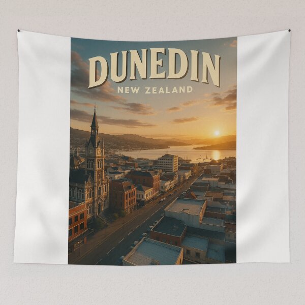 Item preview, Dunedin New Zealand Aerial View at Sunset designed and sold by Places On Earth.