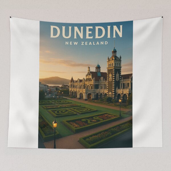 Item preview,  Dunedin Railway Station and Garden in Evening Light designed and sold by Places On Earth.