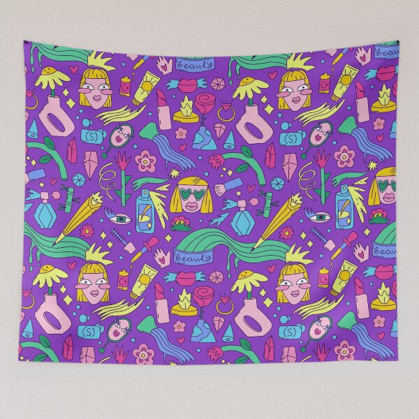 Item preview, Blonde Women Faces, Beauty Products Artistic and surreal, this vibrant design features whimsical beauty and self-care elements like cosmetic designed and sold by Argunika.