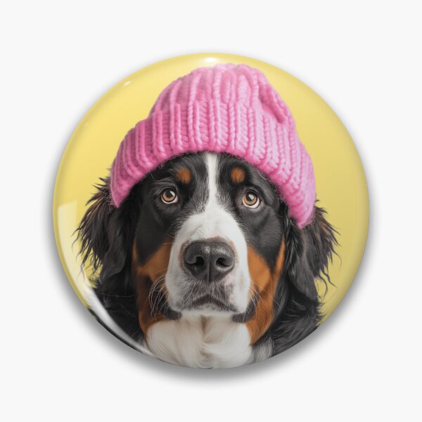 Artikelvorschau, Gemütlicher Berner Sennenhund mit rosa Wintermütze, trendiges Tiermode-Kunstwerk entworfen und verkauft von LazyOwlStore.