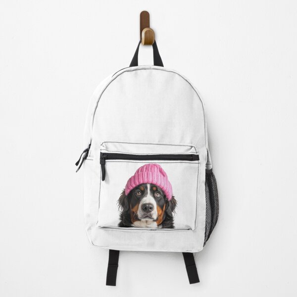 Item preview, Cozy Bernese Mountain dog Wearing Pink Winter Hat Trendy Animal Fashion Artwork designed and sold by LazyOwlStore.