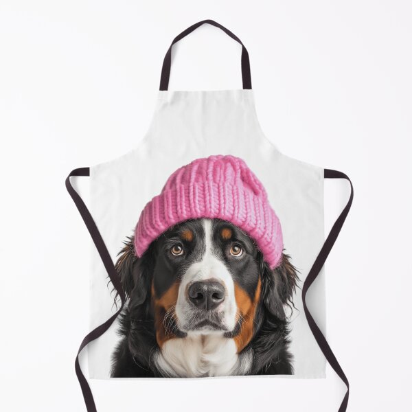 Artikelvorschau, Gemütlicher Berner Sennenhund mit rosa Wintermütze, trendiges Tiermode-Kunstwerk entworfen und verkauft von LazyOwlStore.