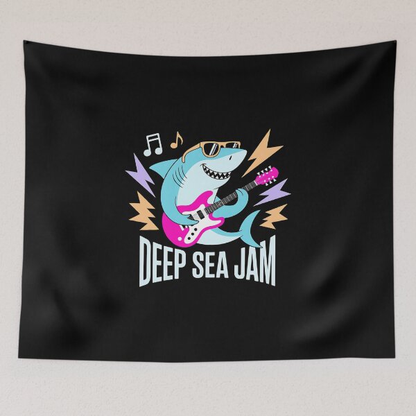 Item preview, Shark Playing Guitar - This fun gift is perfect for anyone who loves sharks, music, and playful, eye-catching designs. designed and sold by ZyziowskyArt.