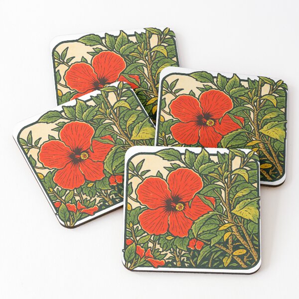 Item preview, Hibiscus Bloom in Island Foliage | Okinawan Botanical Art - Tropical Vintage Vibes designed and sold by GEEEN.