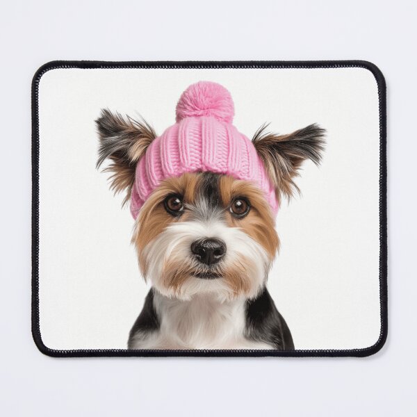 Item preview, Cozy Biewer Terrier dog Wearing Pink Winter Hat Trendy Animal Fashion Artwork designed and sold by LazyOwlStore.