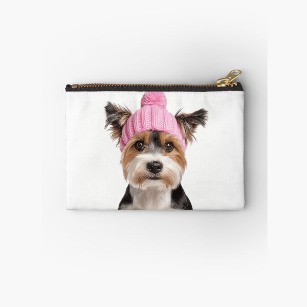 Item preview, Cozy Biewer Terrier dog Wearing Pink Winter Hat Trendy Animal Fashion Artwork designed and sold by LazyOwlStore.