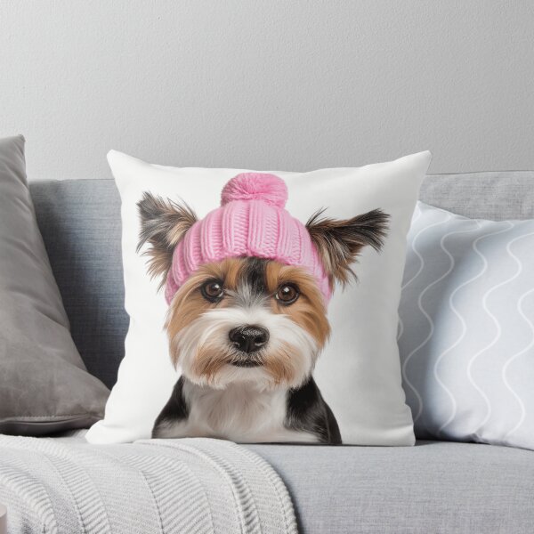 Item preview, Cozy Biewer Terrier dog Wearing Pink Winter Hat Trendy Animal Fashion Artwork designed and sold by LazyOwlStore.