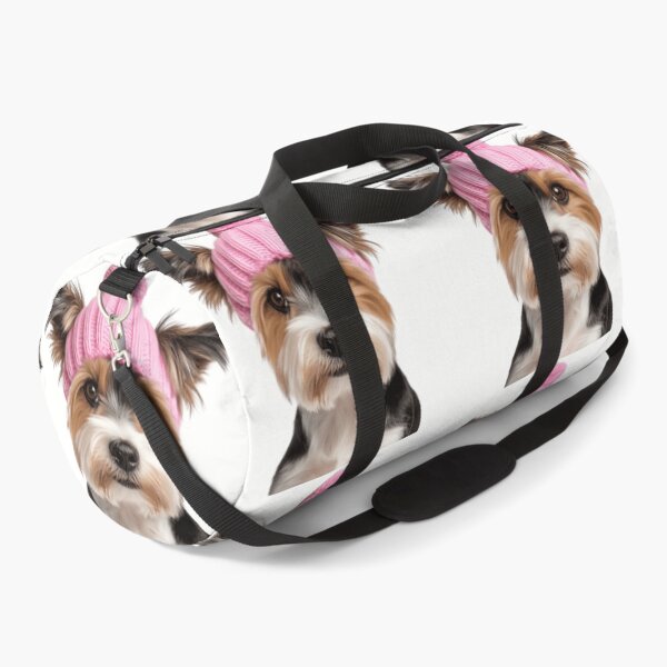 Item preview, Cozy Biewer Terrier dog Wearing Pink Winter Hat Trendy Animal Fashion Artwork designed and sold by LazyOwlStore.