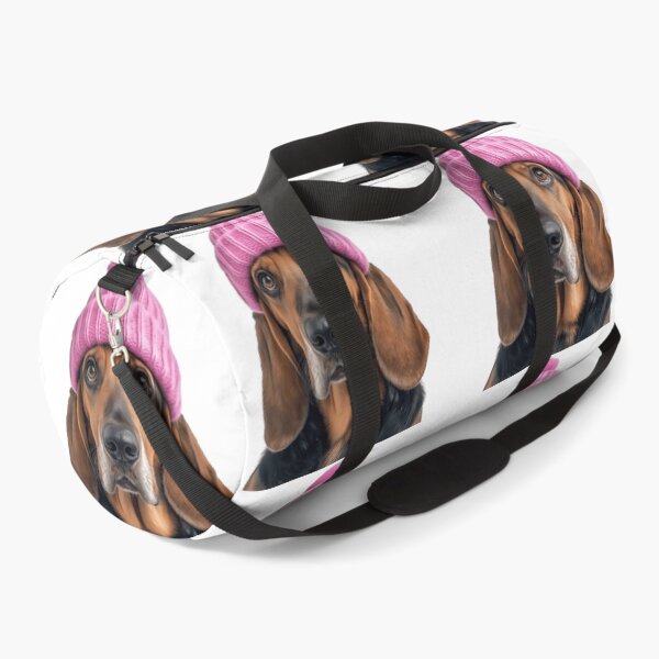 Item preview, Cozy Bloodhound dog Wearing Pink Winter Hat Trendy Animal Fashion Artwork designed and sold by LazyOwlStore.