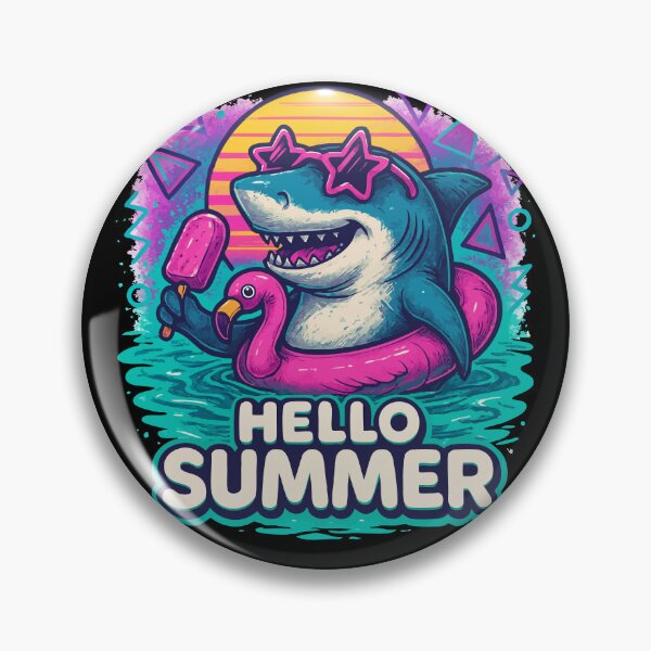 Item preview, Chillin Shark Summer Flamingo Retro Hello Summer designed and sold by TomFrontierArt.