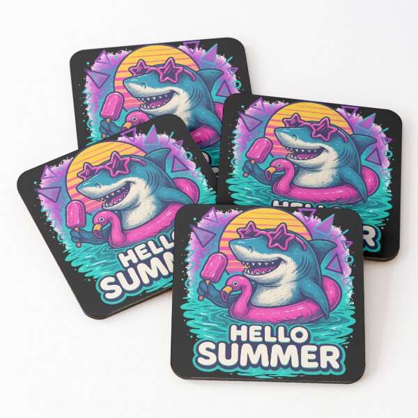 Item preview, Chillin Shark Summer Flamingo Retro Hello Summer designed and sold by TomFrontierArt.