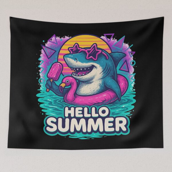 Item preview, Chillin Shark Summer Flamingo Retro Hello Summer designed and sold by TomFrontierArt.