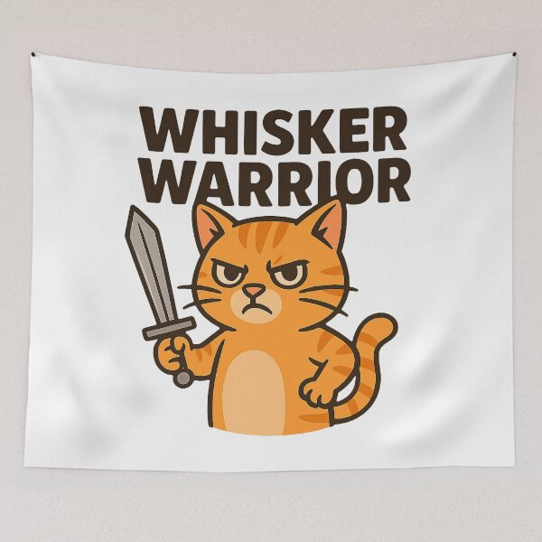 Item preview, Whisker Warrior – Angry Cat with Sword Design designed and sold by FriskySloths.