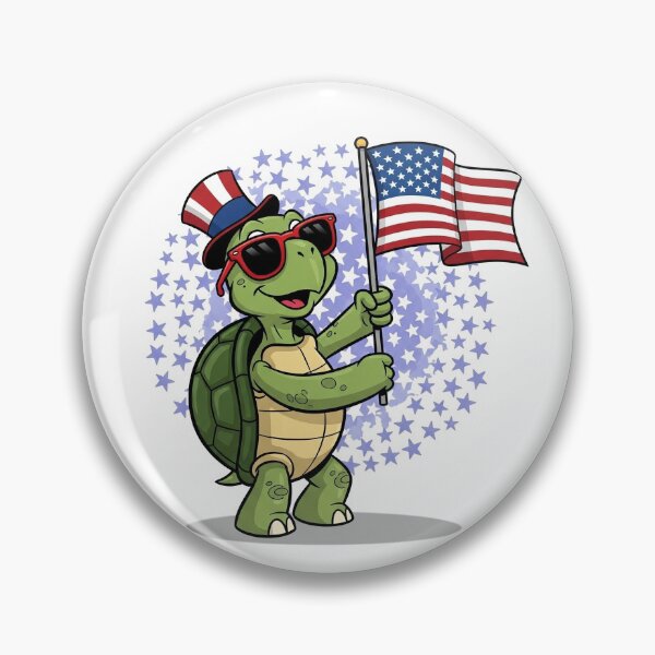 Item preview, Cartoon turtle with flag, sunglasses, and top hat on Independence Day  designed and sold by kitosonito.